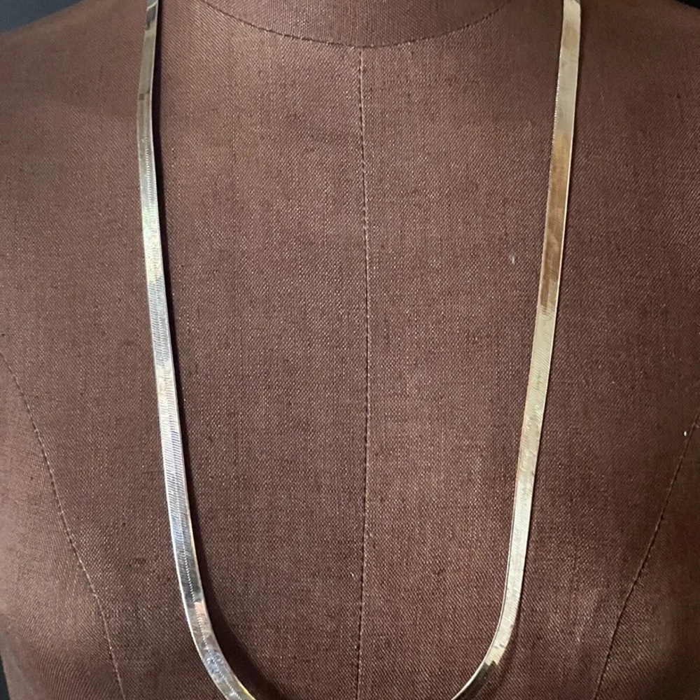 Vintage LARGE 30 Inch .925 Italian Sterling Flat Chain Herringbone Necklace